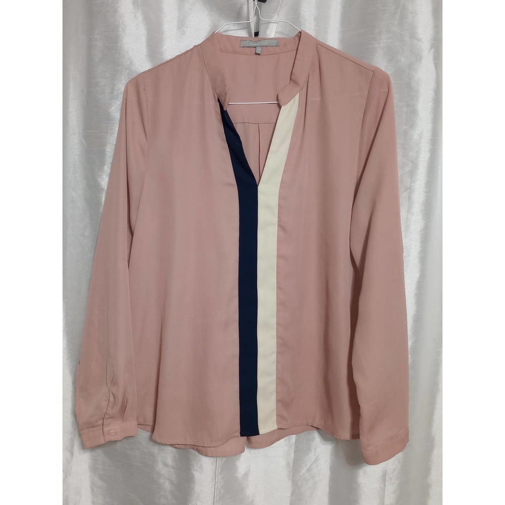 𝅺SWEET Rain Work BLOUSE Antique Rose Pink Navy Cream Top - Picture 2 of 8